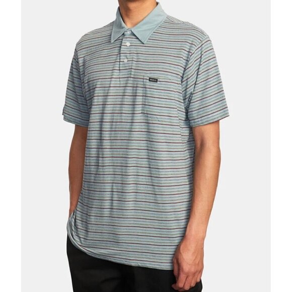 NWT RVCA Cassady Striped Polo Button Short Sleeve Shirt Regular Fit New Medium - Picture 1 of 8